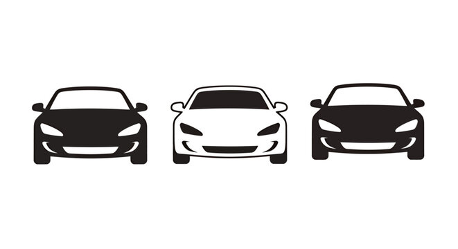 Three front-facing car silhouettes lined up in a row illustrating a transport theme.