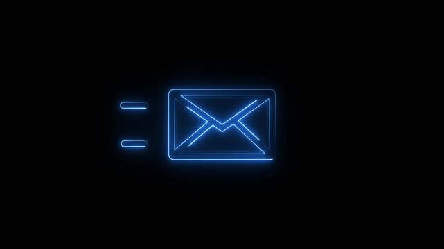 Mail email message sending envelope icon animation. Neon Blue Color Mail Envelope Icon Animated on black background.