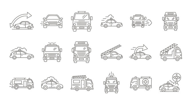 Set of small doodle style cars in various poses and orientations.