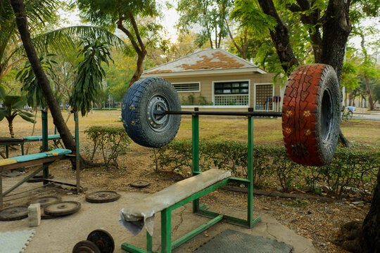 An outdoor gym in a park 