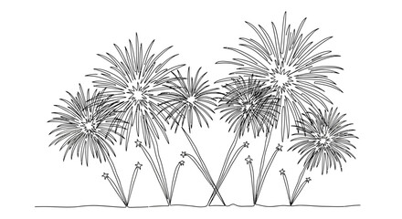 Obraz premium Drawing of fireworks exploding in the night sky, festive, celebratory, black and white sketch