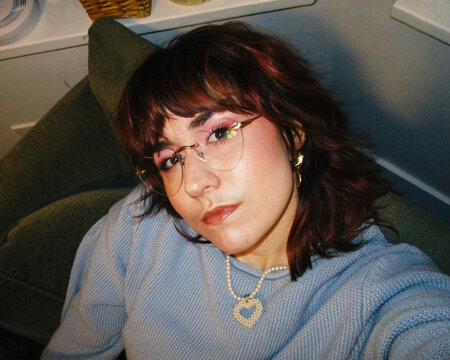 Couch Selfie with Heart Shapes
