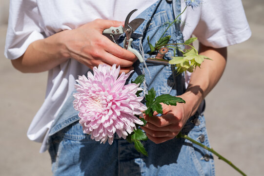 Florist's Work Attire with Fresh Blooms