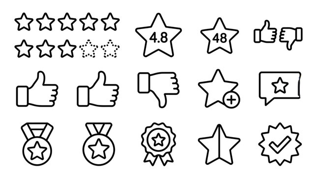 Set of outline rating and review feedback icons.