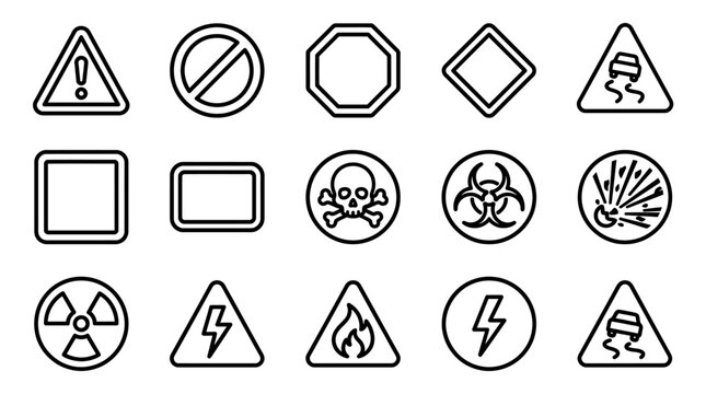 Set of Various Warning Hazard and Information Sign Icons.