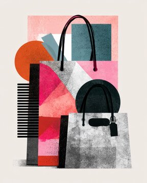 Modern abstract tote bags composition featuring colorful geometry and texture