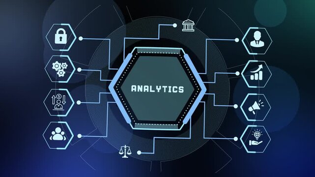Data analytics and statistical information processing Hud on abstract blue tech background.