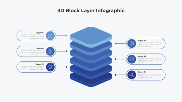 Three-dimensional Block Layered Business infographic with Six Layers