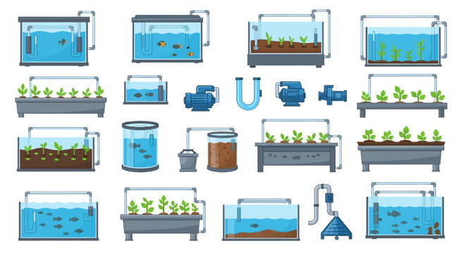Aquarium and Hydroponic Systems Collection Vector Illustration