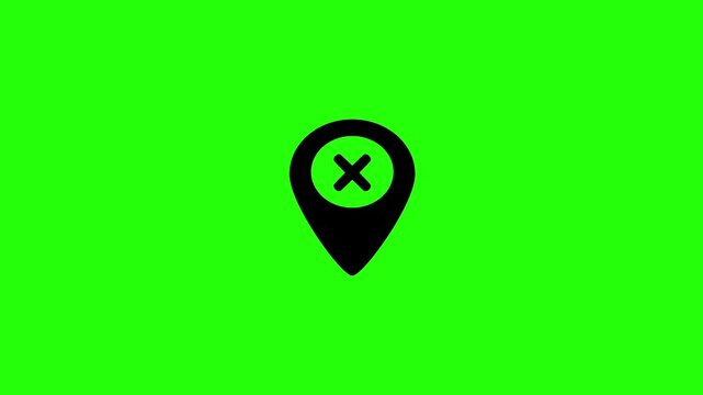 Premium 4K footage of a mapping pointer badge holding an inner cancel cross multiply sign bouncing. Great popup graphic for wrong address block alert.