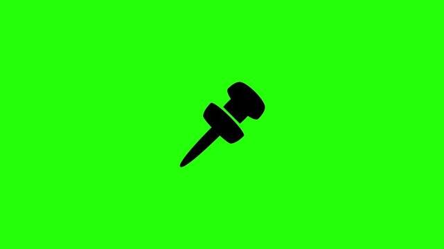 4K video clip featuring a classic office pushpin tack tool silhouette angled downward bouncing. Creative popup asset for noticeboard note reminder schedule.