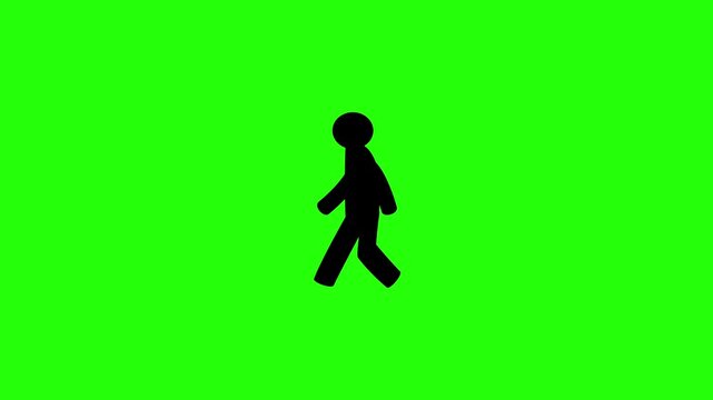 4K horizontal layout featuring a silhouette of a pedestrian man walking side view bouncing cleanly. Dynamic popup icon for city sidewalk navigation app.