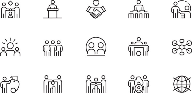 Person Icon Set with Outline Weapons, Shields and Circular Details in Blue-Gray Traced Vector Style Featuring Agent, Hero, Silhouette with Security
