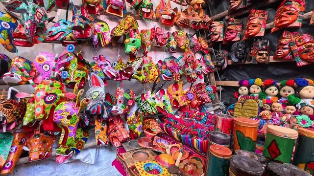 Chichicastenango, Guatemala, colorful wooden souvenirs