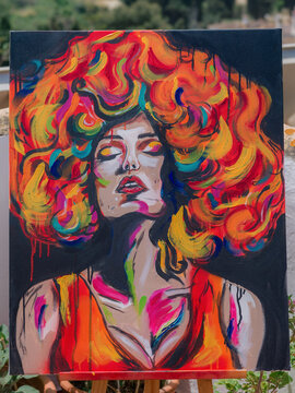 Colorful Portrait of a Woman With Vibrant Hair and Closed Eyes