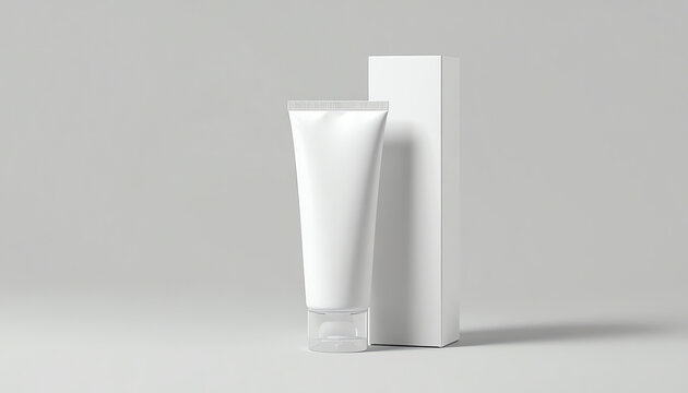 White Toothpaste Tube with Box, Blank Container 3D Rendering isolated on light background 