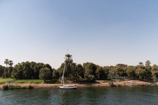 Sailing Boat Anchored Nile River Egypt