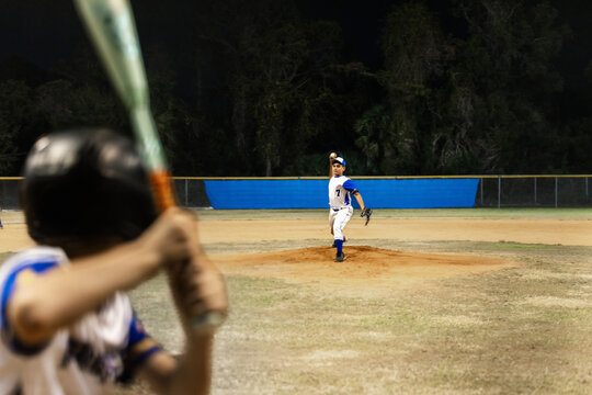 Baseball pitcher and batter