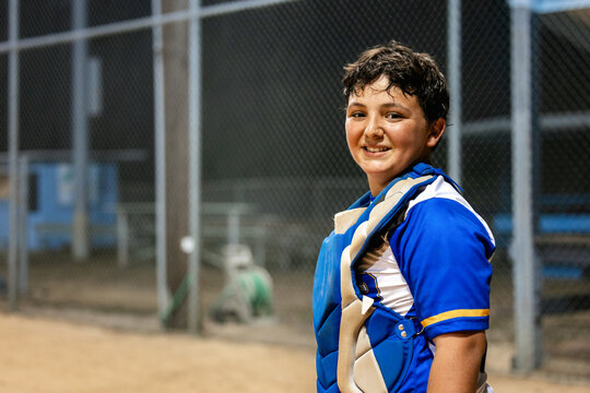 Portrait of Smiling and exhausted catcher
