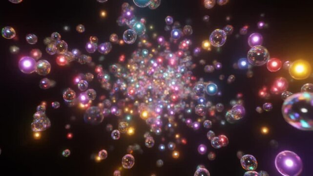 Futuristic Visualization of Quantum Particles Floating and Interacting in Glowing Energy Field