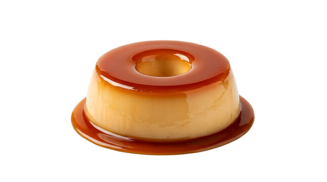 Authentic miniature Brazilian pudim de leite condensed milk caramel flan dessert with a glossy sweet syrup coating isolated on a transparent background for premium restaurant menus.
