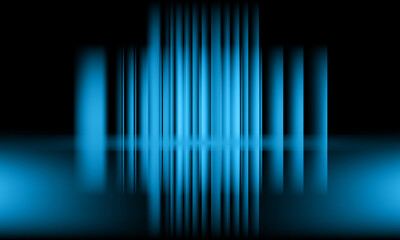 Naklejka premium Glowing blue vertical neon lines. Blurred luminous stripes in dark space. High-tech futuristic abstract background for creative graphic design. Vector illustration.
