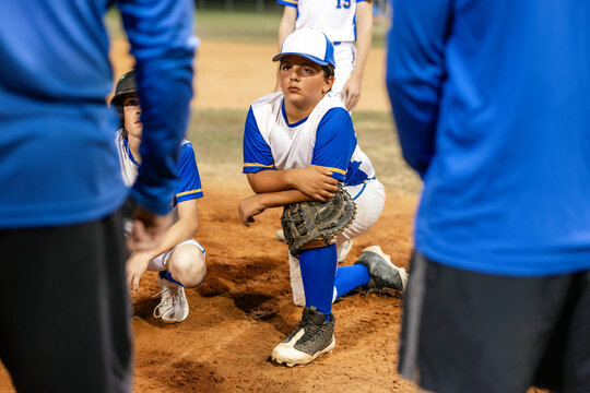 Baseball Team Meeting with their coaches
