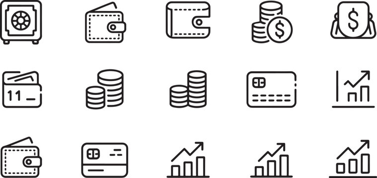 Barcode Ad Delivery Icon Set with Line Art Shopping Products and Revenue Tracking Symbols in Eps Vector Style