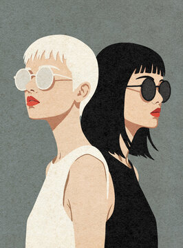 Black and White Contrast Portrait of Two Women 