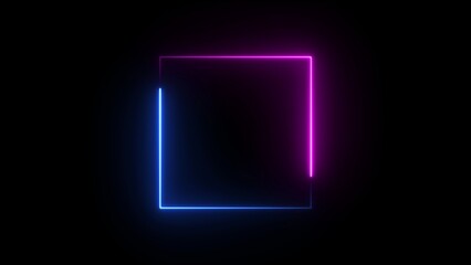 Dual color neon square frame with blue and pink glowing light on black background image photo © MDSADDAM