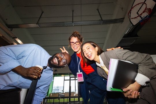 Joyful multiracial crew
