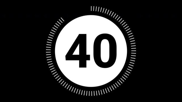 45 second countdown with circle animation, 45 to 0 animation countdown. 4K video