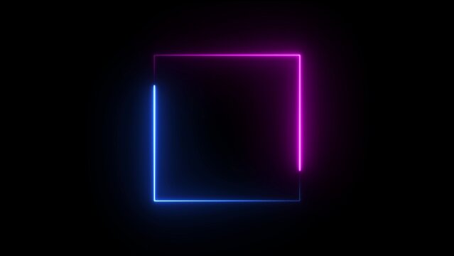 Dual color neon square frame with blue and pink glowing light on black background image photo