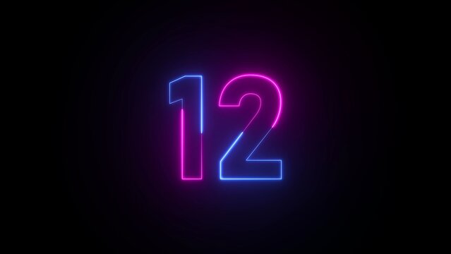 Glowing neon number 12 in pink and blue against a black void twelve numeral