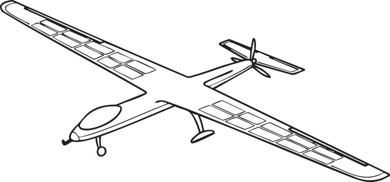 Long wing single seater glider airplane line art icon with airplane