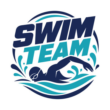 Swim team logo design with dynamic athlete silhouette and stylized water graphics.