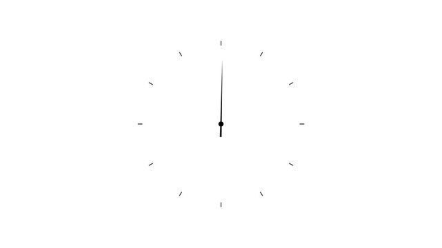 Clock spinning, watch animation on White background with alpha channel. Clock icon flat style 24 hours day and night fast speed with moving timer clock rotation.