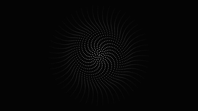 Abstract white dotted spiral rotating on black background