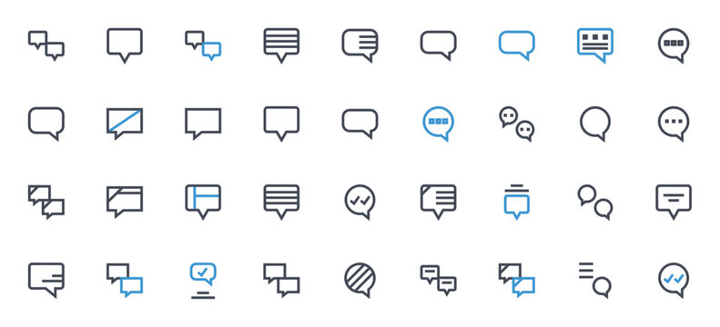 Text message icon set. Chat icon pack. Minimal line vector icons. Includes symbols for conversation, SMS, communication, talk, reply and more. Editable vector stroke.