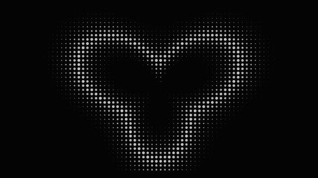 Rotating abstract halftone geometric shape on black background
