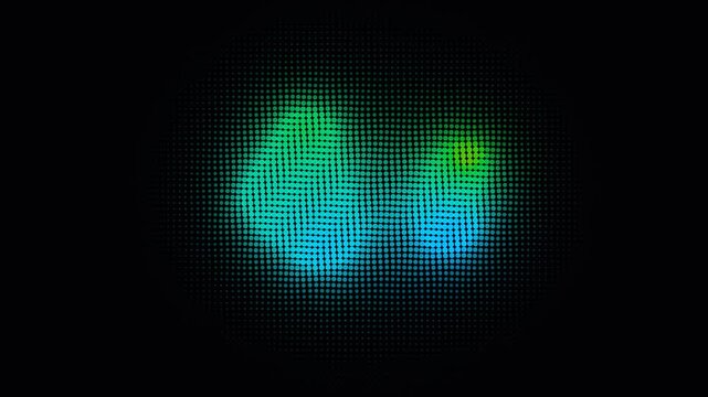 Colorful halftone dot pattern shifting on a black background