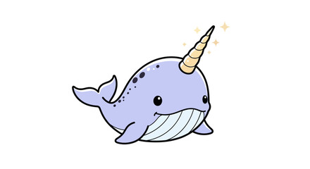 Cartoon narwhal with a horn smiling. © inakaya
