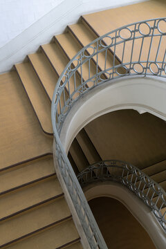 Curved Stair Detail with Metal Railing