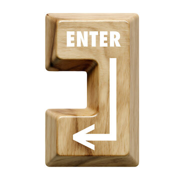 Wooden Enter Key Button with Arrow Symbol 3D Concept