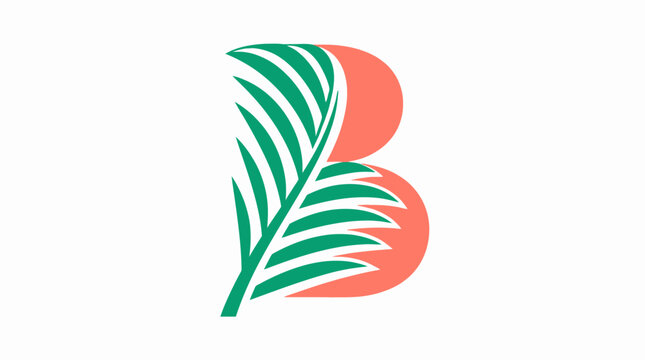Stylized letter B with tropical leaf and sun graphic element
