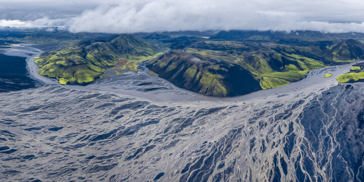 Glacial outwash plain and moss hills, Highlands, Iceland