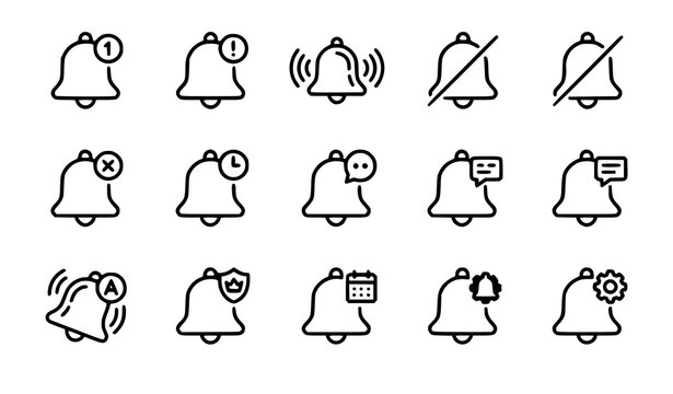 Notification and Alert Bell Line Icon Collection with Editable Outline Strokes