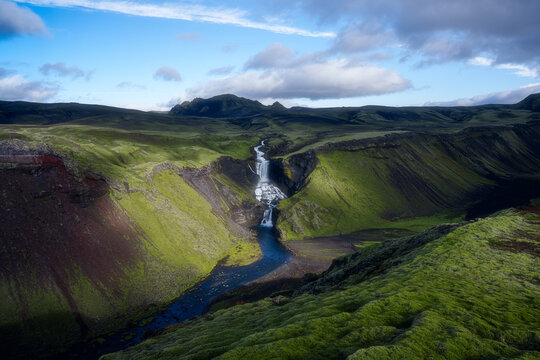 &Ouml;f&aelig;rufoss waterfall in Eldgj&aacute; canyon, Iceland highlands