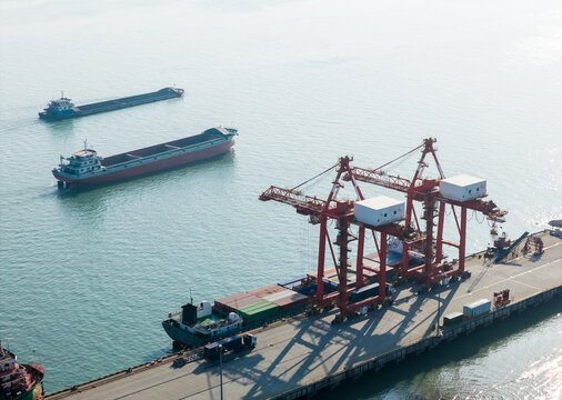 Container ship at industrial port