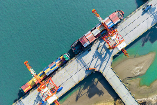 Container ship at industrial port